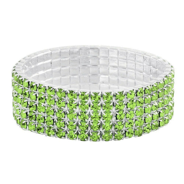Rhinestone Bracelet Stretch Bangle 5 Row Crystal Pave Evening Event Dress LT GRN - PalmTreeSky