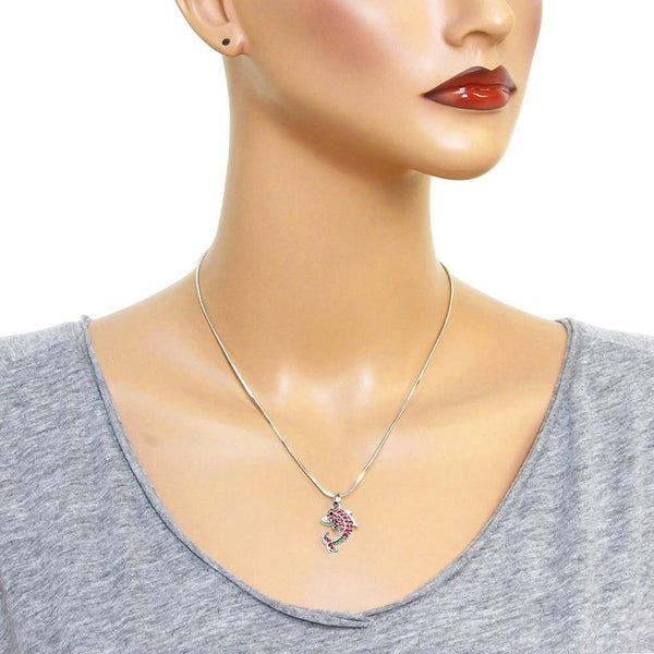 Dolphin Necklace Crystal Rhinestones Silver Pink Sea Life Gift Jewelry Party - PalmTreeSky