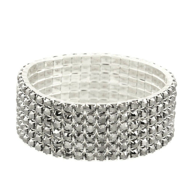 Rhinestone Bracelet Stretch Bangle 6 Row Crystal Pave Evening Event Dress HEMATI - PalmTreeSky