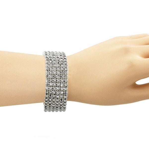 Rhinestone Bracelet Stretch Bangle 6 Row Crystal Pave Evening Event Dress HEMATI - PalmTreeSky
