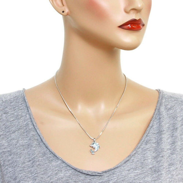 Dolphin Necklace Crystal Rhinestones Silver Turq Sea Life Gift Jewelry Party - PalmTreeSky