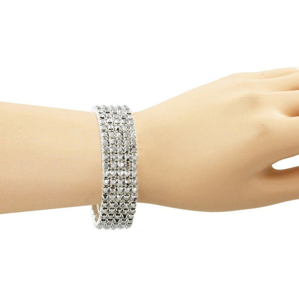 Rhinestone Bracelet Stretch Bangle 5 Row Crystal Pave Evening Event Dress HEMATI - PalmTreeSky