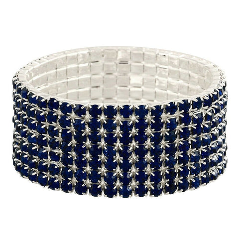 Rhinestone Bracelet Stretch Bangle 7 Row Crystal Pave Evening Event Dress MO BLU - PalmTreeSky