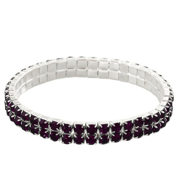 Rhinestone Bracelet Stretch Bangle 2 Row Crystal Pave Evening Event Dress PURPLE - PalmTreeSky