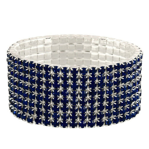 Rhinestone Bracelet Stretch Bangle 8 Row Crystal Pave Evening Event Dress MO BLU - PalmTreeSky