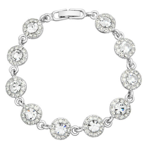 Crystal Bracelet Circle Pave Rhinestones Chain Link Clasp 7"L Clear Evening Glam - PalmTreeSky