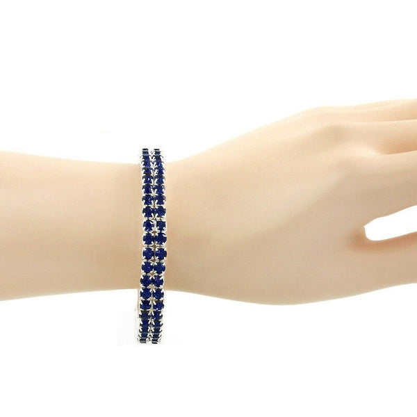 Rhinestone Bracelet Stretch Bangle 2 Row Crystal Pave Evening Event Dress MO BLU - PalmTreeSky