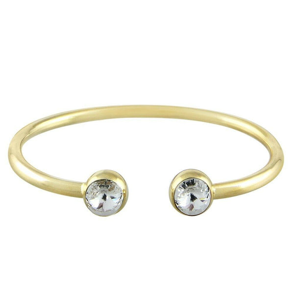 Crystal Tip Bracelet Wire Band Cuff Bangle Pave Rhinestone Evening Gold Clear - PalmTreeSky