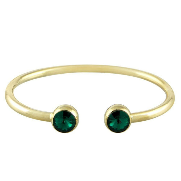 Crystal Tip Bracelet Wire Band Cuff Bangle Pave Rhinestone Evening Gold D Green - PalmTreeSky