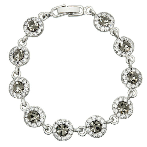 Crystal Bracelet Circle Pave Rhinestones Chain Link Clasp 7"L Hematite Evening - PalmTreeSky