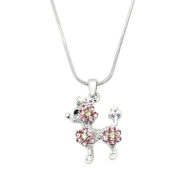 Dog Charm Necklace Pet Animal Puppy Flower Rhinestones SILVER PINK Chihuahua - PalmTreeSky