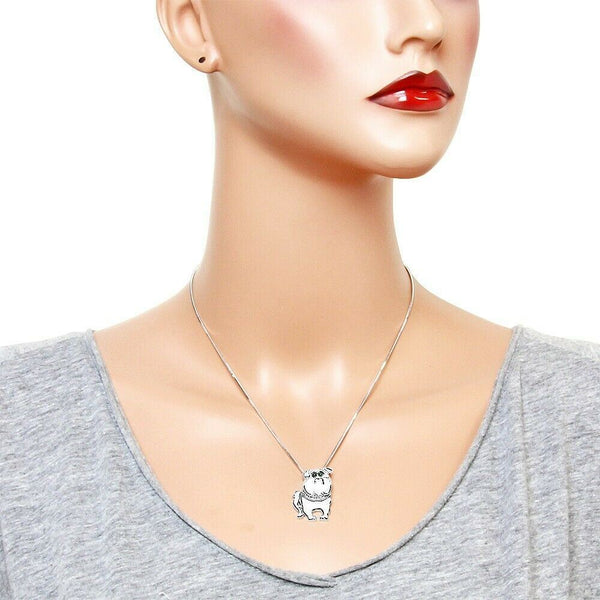 Dog Charm Necklace Pet Animal Puppy Doggie Friend Love Rhinestones SILVER CLEAR - PalmTreeSky