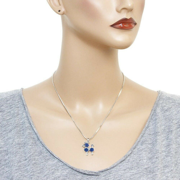 Dog Charm Necklace Pet Animal Puppy Flower Rhinestones SILVER BLUE Chihuahua - PalmTreeSky