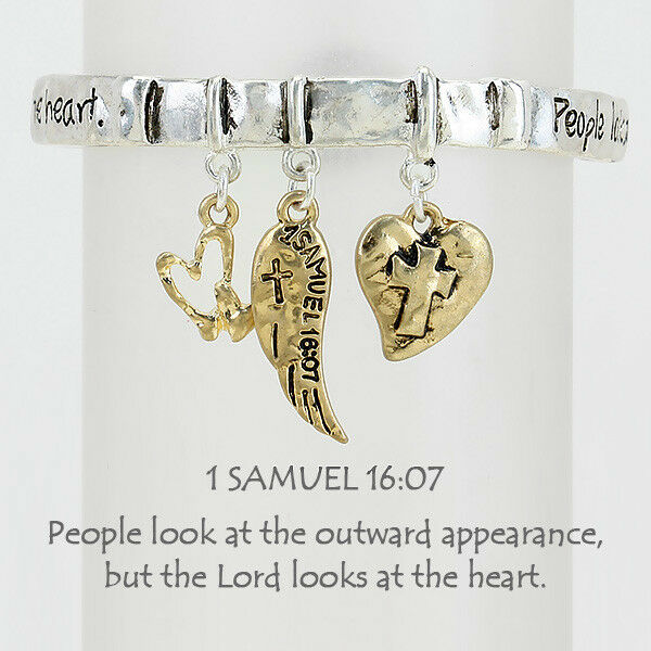 Samuel 16:07 Charm Bracelet SILVER Religious Heart Inspirational Message Jewelry - PalmTreeSky
