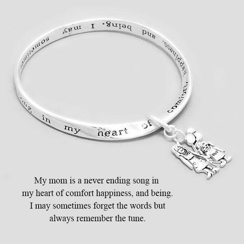 Mother Bangle Bracelet SILVER Charm Comfort Happiness Words Tune Message Jewelry - PalmTreeSky