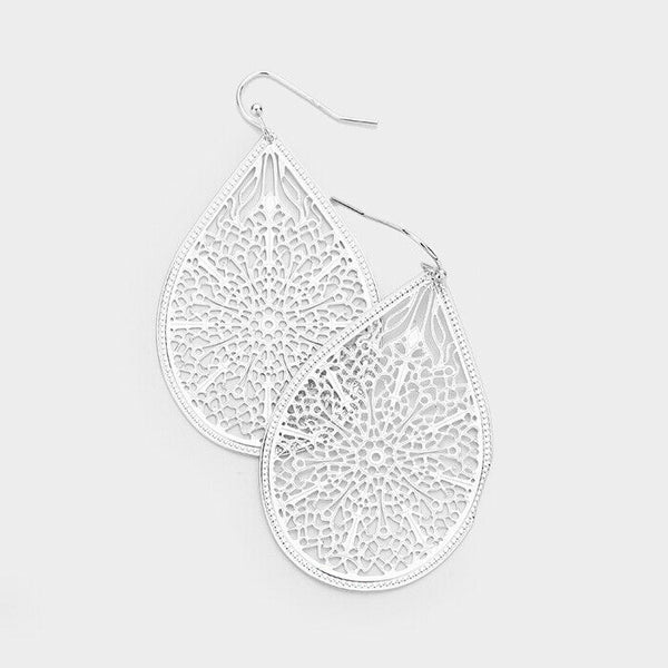 Teardrop Earrings Filigree Metal Floral Boho Bohemian 2.25" Dangle MATSI Jewelry - PalmTreeSky