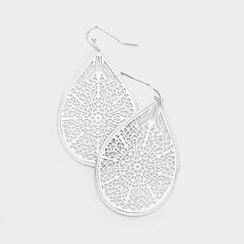 Teardrop Earrings Filigree Metal Floral Boho Bohemian 2.25" Dangle MATSI Jewelry - PalmTreeSky