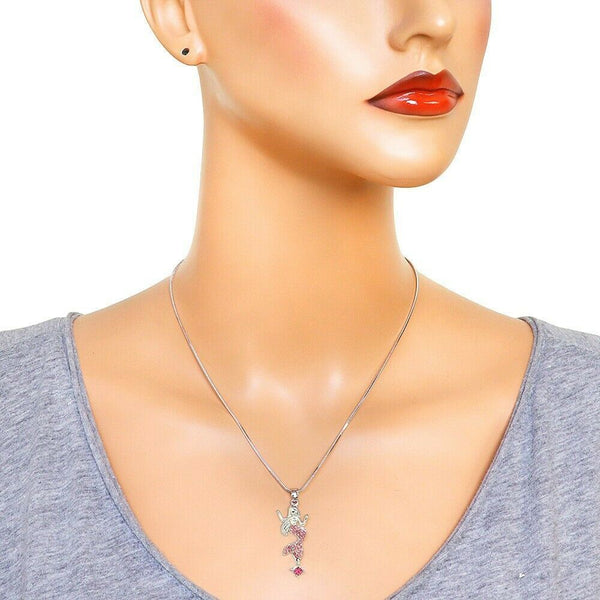 Mermaid Necklace Crystal Charm Rhinestone Beach SeaLife Surf Jewelry SILVER PINK - PalmTreeSky