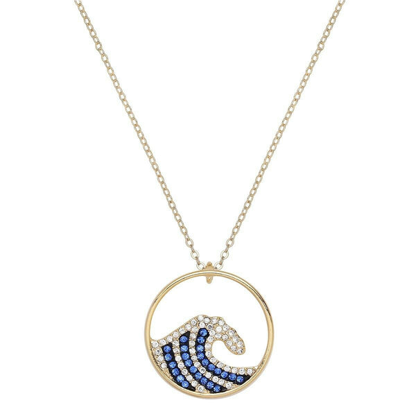 Wave Necklace Pendant Pave Rhinestone Sea Life Surf GOLD BLUE Ocean Surfer Sand - PalmTreeSky