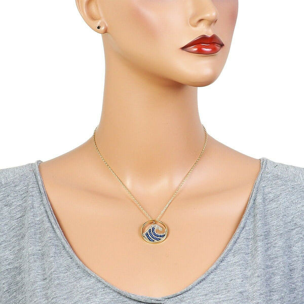 Wave Necklace Pendant Pave Rhinestone Sea Life Surf GOLD BLUE Ocean Surfer Sand - PalmTreeSky