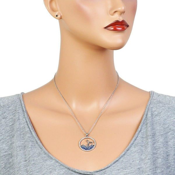 Whale Tale Necklace Pendant Crystal Mermaid Tail SILVER BLUE Ocean Surf Sand - PalmTreeSky