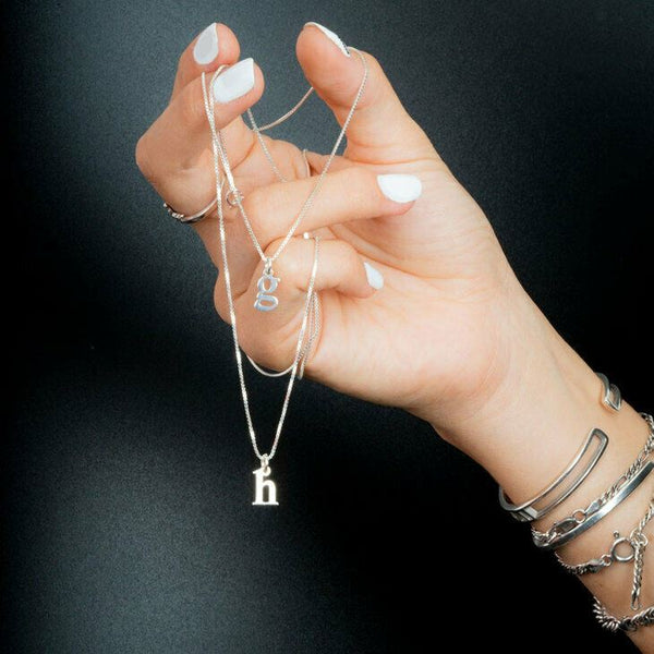 Small Initial Necklace all Letters Lower Case .4" Charm Monogram STERLING ROSE - PalmTreeSky