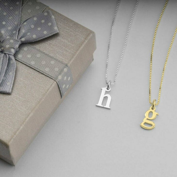Small Initial Necklace all Letters Lower Case .4" Charm Monogram STERLING ROSE - PalmTreeSky