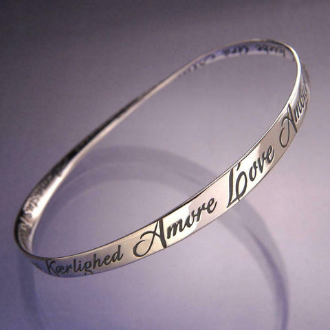 Love in 28 Languages Bracelet Bangle Words of Love Amore Amour STERLING SILVER - PalmTreeSky