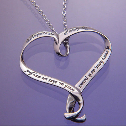 Heart Necklace Message Inspire Jane Austen Teach Us Everyday STERLING SILVER.925 - PalmTreeSky