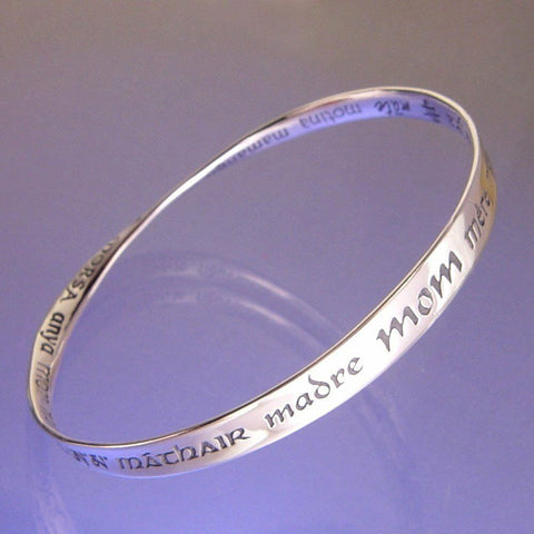 Mom Bracelet Bangle 32 Languages STERLING SILVER Mother Madre Mere Languages - PalmTreeSky