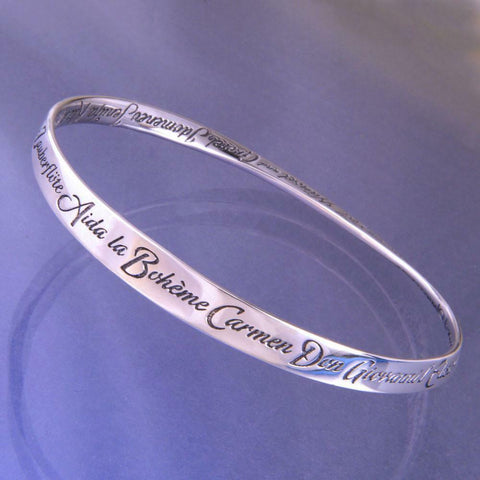 A-Z of Operas Bracelet Bangle Message Aida Boheme Otello d'Amore STERLING SILVER - PalmTreeSky