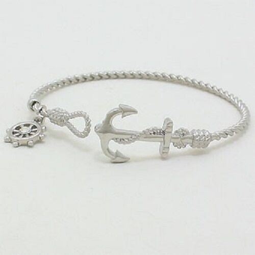 Anchor Bracelet 7COLORS Twisted Metal Bangle Hook Nautical Coastal SILVER GOLD - PalmTreeSky