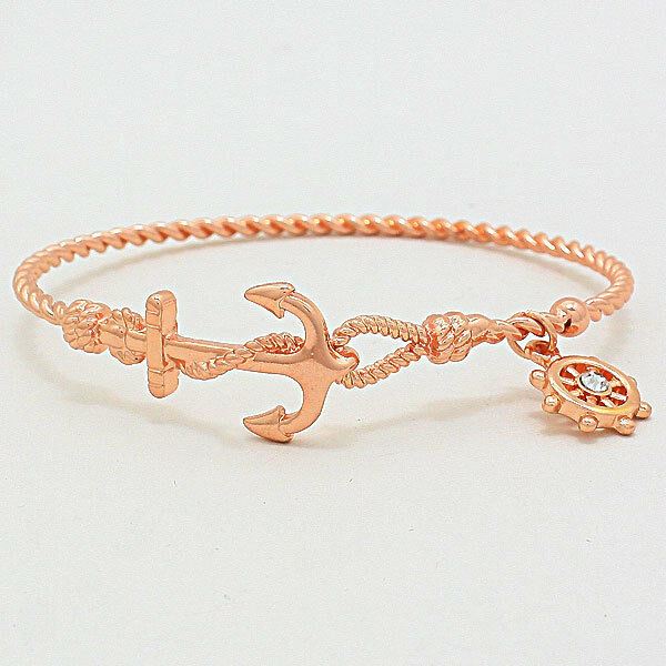 Anchor Bracelet 7COLORS Twisted Metal Bangle Hook Nautical Coastal SILVER GOLD - PalmTreeSky