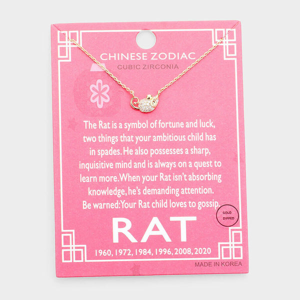 Chinese Zodiac Necklace Celestial Birth Year RAT Tiny Pendant CZ Dipped GOLD - PalmTreeSky
