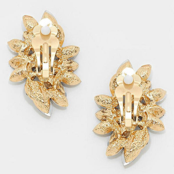 Clip On Earrings Crystal Marquise Swirl Pave Rhinestone Jewelry 1.5" Drop PKGN - PalmTreeSky