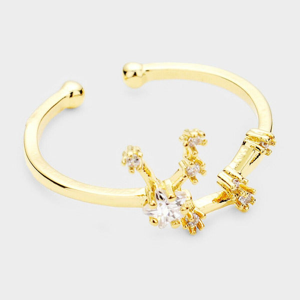Secret Box Ring Zodiac Sign AQUARIUS CZ Cuff Celestial Horoscope GOLD DIPPED - PalmTreeSky