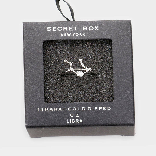 Secret Box Ring Zodiac Sign LIBRA CZ Cuff Celestial Horoscope WHITE DIPPED - PalmTreeSky