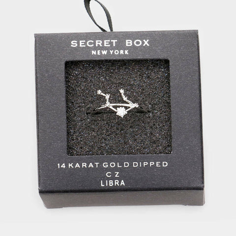 Secret Box Ring Zodiac Sign LIBRA CZ Cuff Celestial Horoscope WHITE DIPPED - PalmTreeSky