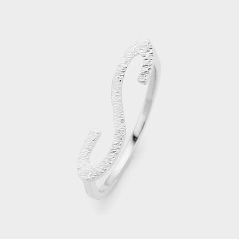Monogram Initial Ring Block Letter S Metal SIZE 7 Thin Font .02"H SILVER Jewelry - PalmTreeSky