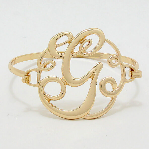 Monogram Initial Bangle Bracelet GOLD 1.75" Letter G Hinge Bangle Metal Jewelry - PalmTreeSky