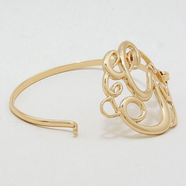 Monogram Initial Bangle Bracelet GOLD 1.75" Letter G Hinge Bangle Metal Jewelry - PalmTreeSky