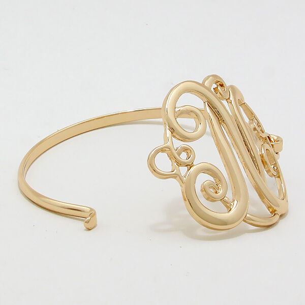 Monogram Initial Bangle Bracelet GOLD 1.75" Letter N Hinge Personalized Jewelry - PalmTreeSky