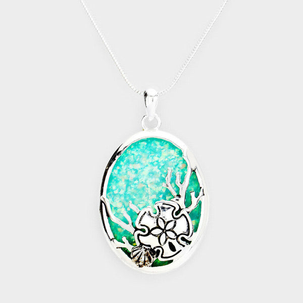 Ocean Necklace Teardrop Pendant Charm SAND DOLLAR Sea Beach TURQ SILVER Jewelry - PalmTreeSky