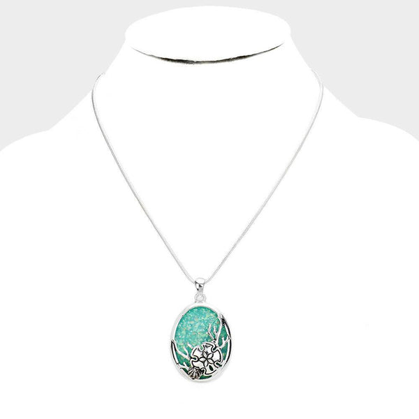 Ocean Necklace Teardrop Pendant Charm SAND DOLLAR Sea Beach TURQ SILVER Jewelry - PalmTreeSky