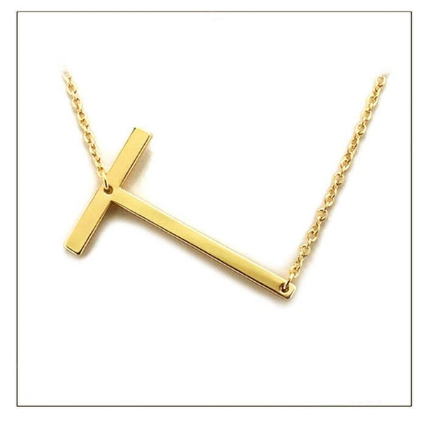 Initial Necklace Side Letter T Thin Large Monogram 1.75" Personalized Name GOLD - PalmTreeSky