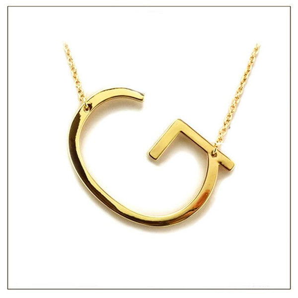 Initial Necklace Side Letter G Thin Large Monogram 1.75" Personalized Name GOLD - PalmTreeSky