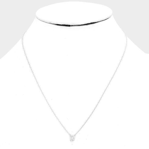 Initial Necklace Tiny CZ Cubic Zirconia .2" Monogram Letter D Rhinestone SILVER - PalmTreeSky