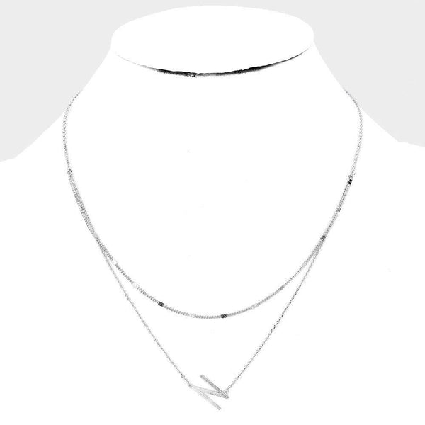 Initial Necklace Layered Chain Sideways Pendant Side Letter N Monogram SILVER - PalmTreeSky