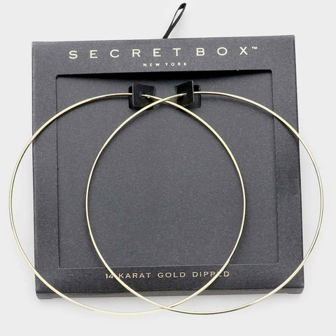 Hoop Earrings Big Oversized Statement Thin 4" Drop Secret Box 14k GOLD DIPPED - PalmTreeSky
