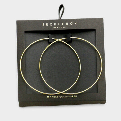 Hoop Earrings Thin Secret Gift Box Classic 14K GOLD DIPPED Plain Simple 2.25" - PalmTreeSky